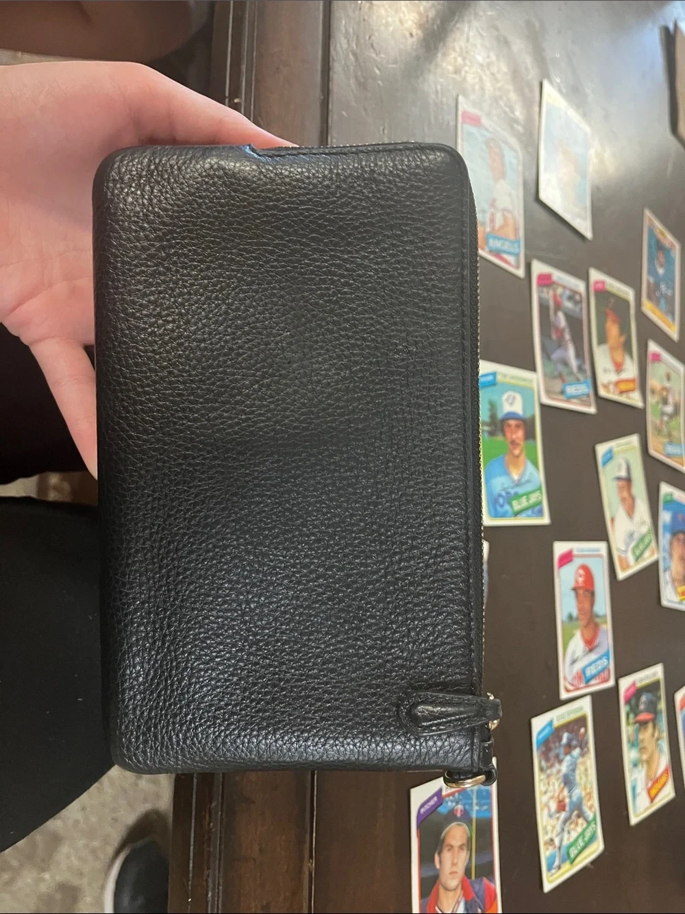 Coach Black Pebbled Leather Wristlet with Gold Logo
